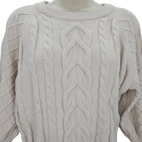 Tahari Womans size M Cable Knit Cream Sweater Long Sleeve Cropped Crewneck - Picture 2 of 8
